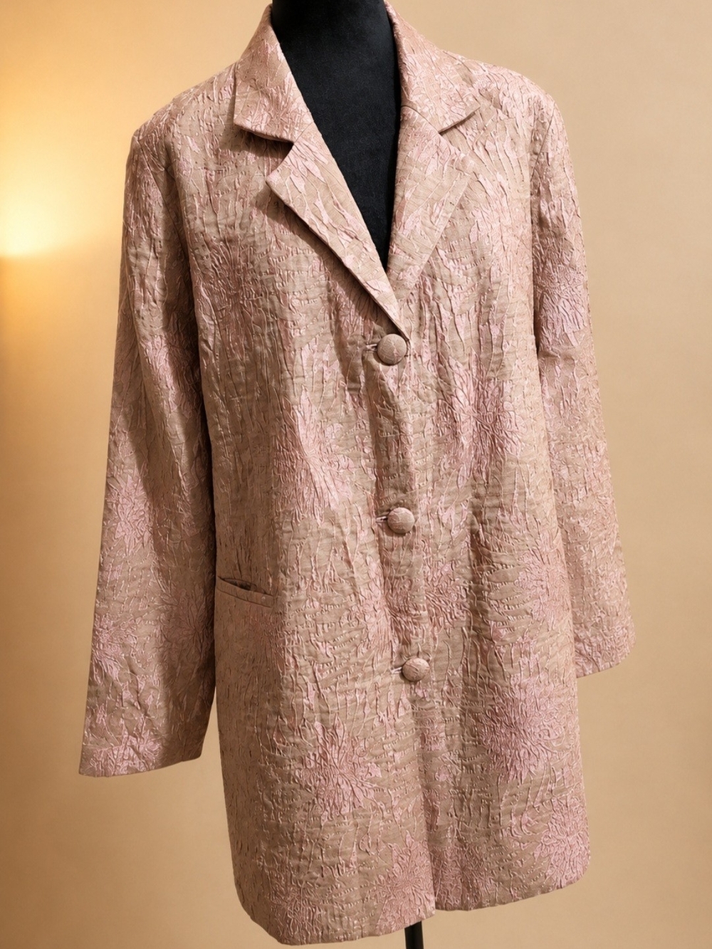 LISA ANNE Vintage 90's Long Textured Dusty Pink Blazer Jacket